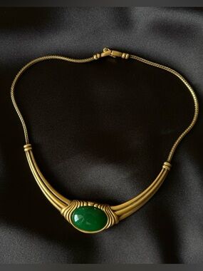 Monet Gold-Tone Necklace with Green Cabochon